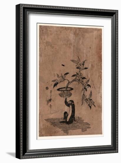 Saru No Hanaike Ni Biwa Monkey Holding a Potted Loquat. Utamaro Ii-Kitagawa II Utamaro-Framed Giclee Print