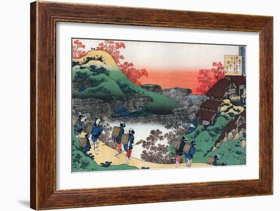 Sarumaaru Tayu,8th CE: Autumn,farmwomen return from collecting mushrooms. A stag and deer.-Katsushika Hokusai-Framed Giclee Print