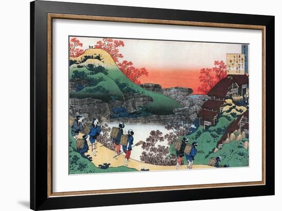 Sarumaaru Tayu,8th CE: Autumn,farmwomen return from collecting mushrooms. A stag and deer.-Katsushika Hokusai-Framed Giclee Print