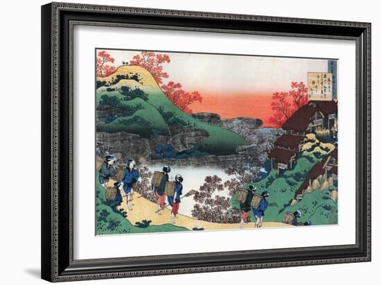 Sarumaaru Tayu,8th CE: Autumn,farmwomen return from collecting mushrooms. A stag and deer.-Katsushika Hokusai-Framed Giclee Print