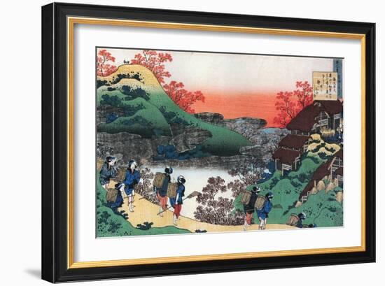 Sarumaaru Tayu,8th CE: Autumn,farmwomen return from collecting mushrooms. A stag and deer.-Katsushika Hokusai-Framed Giclee Print