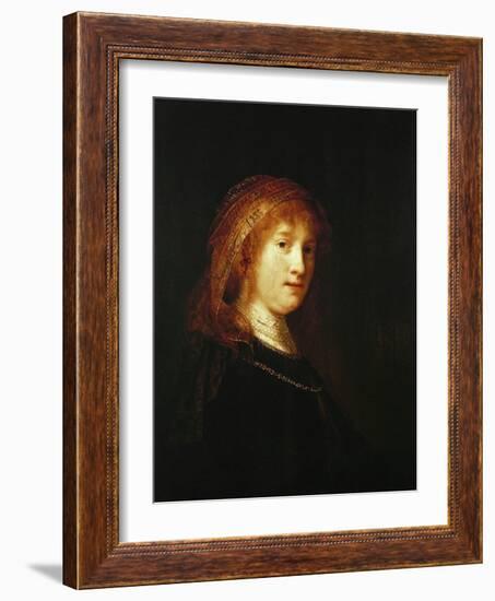 Saskia Van Uylenburgh, the Wife of the Artist, C. 1634-1640-Rembrandt van Rijn-Framed Giclee Print