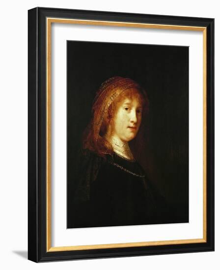 Saskia Van Uylenburgh, the Wife of the Artist, C. 1634-1640-Rembrandt van Rijn-Framed Giclee Print