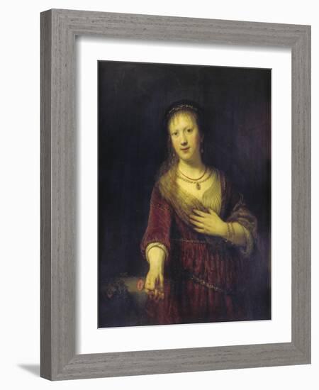 Saskia with a Red Flower, 1641-Rembrandt van Rijn-Framed Giclee Print