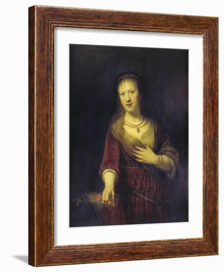 Saskia with a Red Flower, 1641-Rembrandt van Rijn-Framed Giclee Print