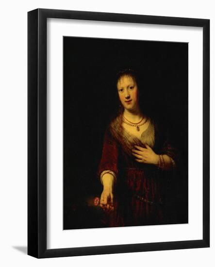 Saskia with a Red Flower-Rembrandt van Rijn-Framed Giclee Print