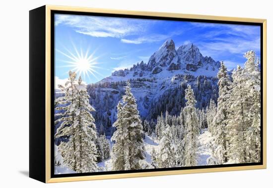 Sass de Putia and forest after a snowfall, Funes Valley, Sudtirol (South Tyrol), Dolomites, Italy, -Francesco Bergamaschi-Framed Premier Image Canvas