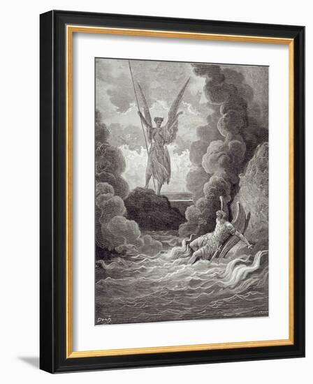 Satan and Beelzebub, from the First Book of 'Paradise Lost' by John Milton (1608-74) Engraved by…-Gustave Doré-Framed Giclee Print