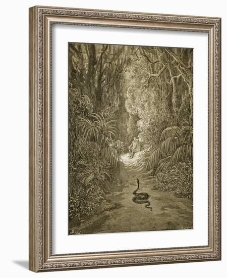 Satan As a Serpent Enters Paradise-Gustave Doré-Framed Giclee Print