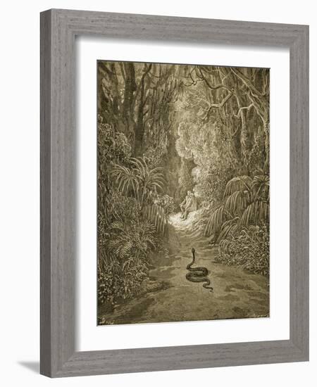 Satan As a Serpent Enters Paradise-Gustave Doré-Framed Giclee Print