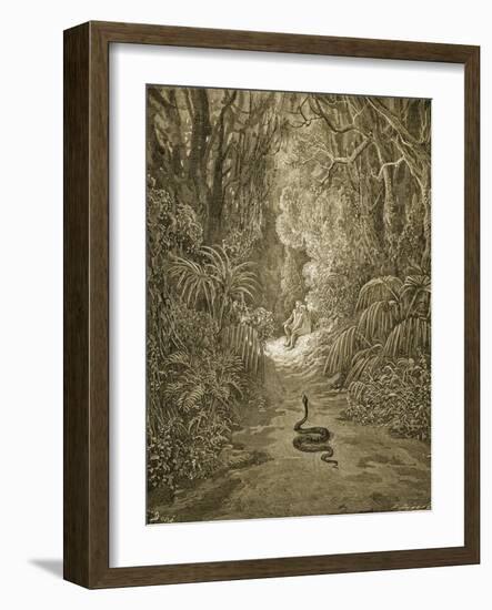 Satan As a Serpent Enters Paradise-Gustave Doré-Framed Giclee Print