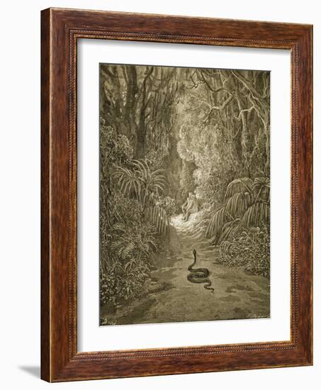 Satan As a Serpent Enters Paradise-Gustave Doré-Framed Giclee Print