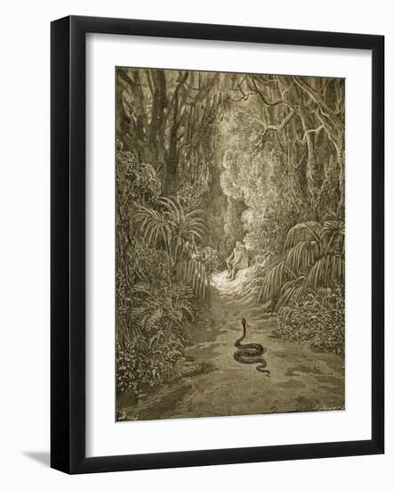 Satan As a Serpent Enters Paradise-Gustave Doré-Framed Giclee Print