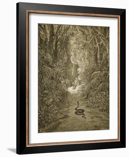 Satan As a Serpent Enters Paradise-Gustave Doré-Framed Giclee Print