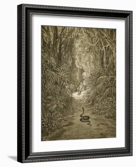 Satan As a Serpent Enters Paradise-Gustave Doré-Framed Giclee Print