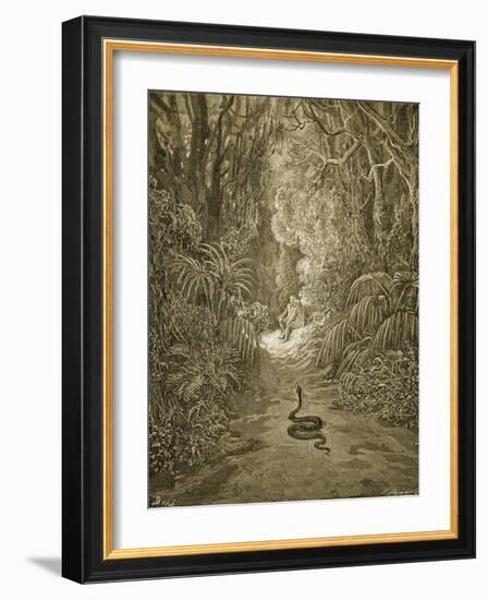 Satan As a Serpent Enters Paradise-Gustave Doré-Framed Giclee Print