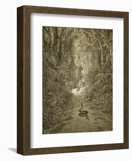 Satan As a Serpent Enters Paradise-Gustave Doré-Framed Giclee Print