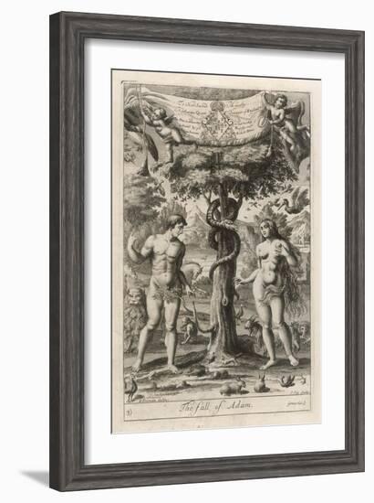 Satan Disguised as a Serpent Suggests to Eve That She and Adam Should Eat the Forbidden Fruit-J. Kip-Framed Art Print