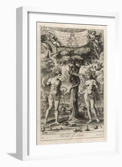 Satan Disguised as a Serpent Suggests to Eve That She and Adam Should Eat the Forbidden Fruit-J. Kip-Framed Art Print