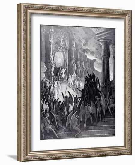 Satan in Council, from Book I of 'Paradise Lost' by John Milton (1608-74) Engraved by Stephane…-Gustave Dor?-Framed Giclee Print