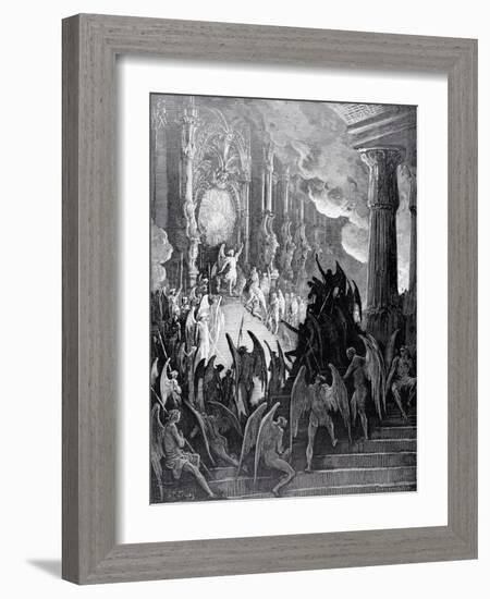 Satan in Council, from Book I of 'Paradise Lost' by John Milton (1608-74) Engraved by Stephane…-Gustave Dor?-Framed Giclee Print