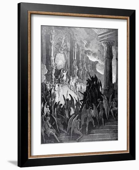 Satan in Council, from Book I of 'Paradise Lost' by John Milton (1608-74) Engraved by Stephane…-Gustave Dor?-Framed Giclee Print