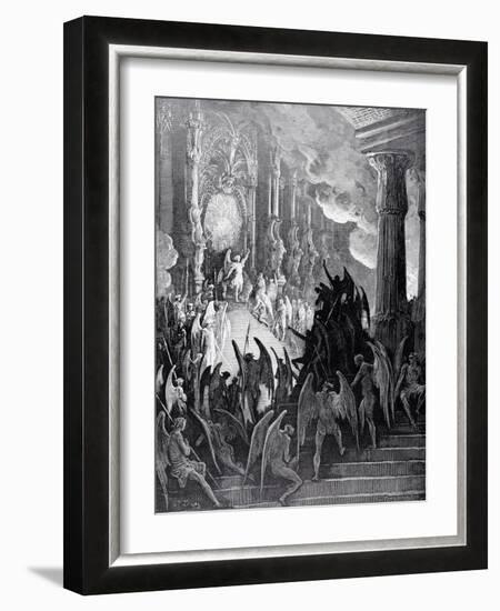 Satan in Council, from Book I of 'Paradise Lost' by John Milton (1608-74) Engraved by Stephane…-Gustave Dor?-Framed Giclee Print