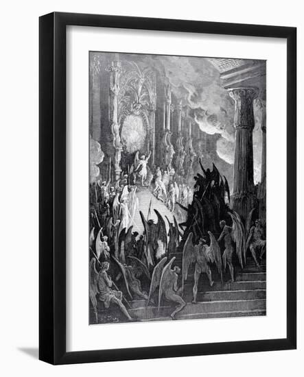 Satan in Council, from Book I of 'Paradise Lost' by John Milton (1608-74) Engraved by Stephane…-Gustave Dor?-Framed Giclee Print