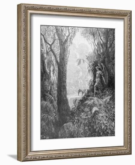 Satan in Paradise, from Book IV of 'Paradise Lost' by John Milton (1608-74) Engraved by Charles…-Gustave Doré-Framed Giclee Print