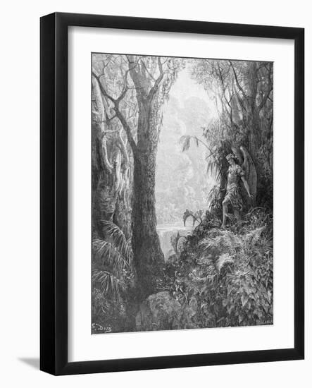 Satan in Paradise, from Book IV of 'Paradise Lost' by John Milton (1608-74) Engraved by Charles…-Gustave Doré-Framed Giclee Print