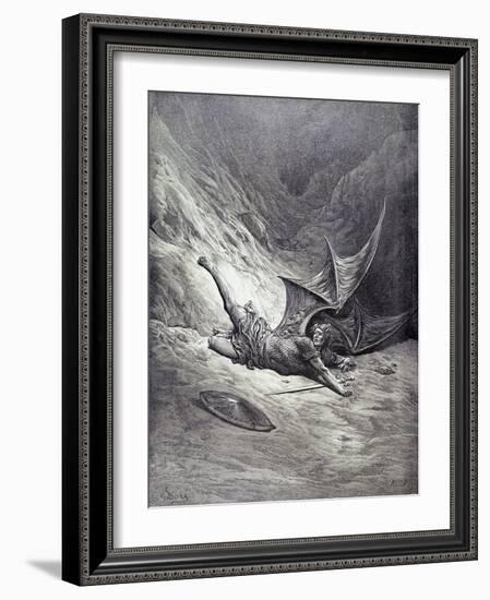 Satan Smitten by Michael, from Book VI of 'Paradise Lost' by John Milton (1608-74) Engraved by…-Gustave Doré-Framed Giclee Print