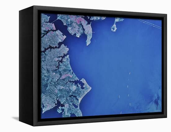 Satellite Image of Chesapeake Bay and Annapolis, Maryland-Stocktrek Images-Framed Premier Image Canvas