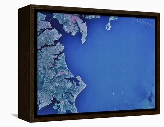 Satellite Image of Chesapeake Bay and Annapolis, Maryland-Stocktrek Images-Framed Premier Image Canvas