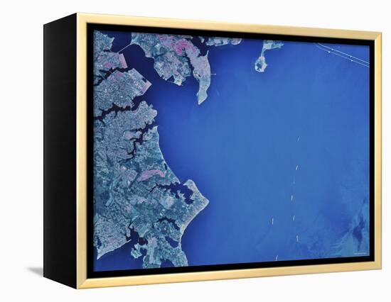 Satellite Image of Chesapeake Bay and Annapolis, Maryland-Stocktrek Images-Framed Premier Image Canvas