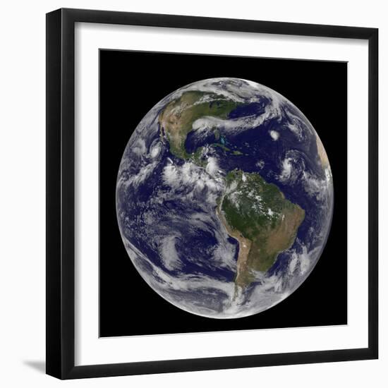 Satellite Image of Earth And Three Tropical Cyclones-Stocktrek Images-Framed Photographic Print