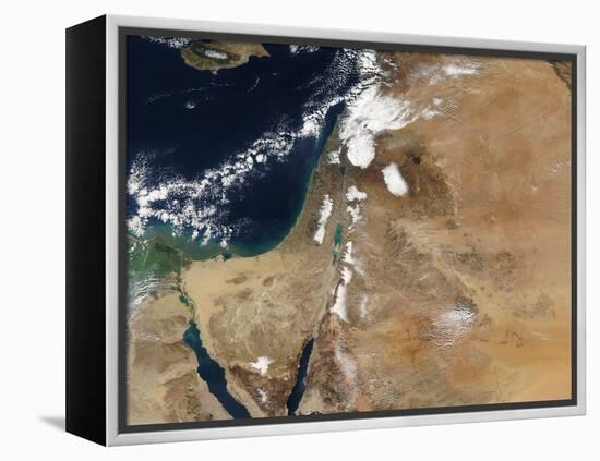 Satellite View of a Rare Winter Storm across Much of the Middle East-null-Framed Premier Image Canvas