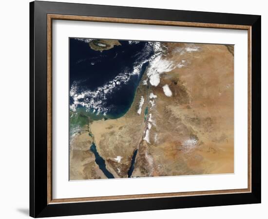 Satellite View of a Rare Winter Storm across Much of the Middle East-null-Framed Photographic Print