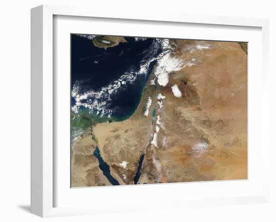 Satellite View of a Rare Winter Storm across Much of the Middle East-null-Framed Photographic Print