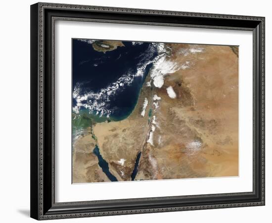 Satellite View of a Rare Winter Storm across Much of the Middle East-null-Framed Photographic Print