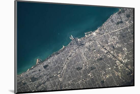 Satellite view of Chicago at the coast of Lake Michigan, USA-null-Mounted Photographic Print