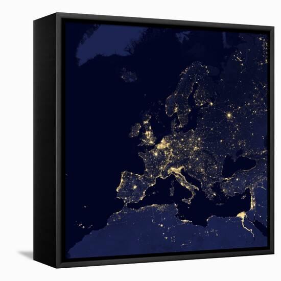 Satellite View of City Lights in Several European and Nordic Cities-null-Framed Premier Image Canvas