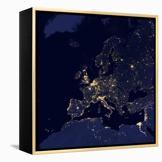 Satellite View of City Lights in Several European and Nordic Cities-null-Framed Premier Image Canvas