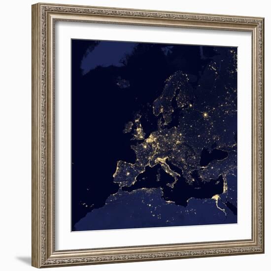 Satellite View of City Lights in Several European and Nordic Cities-null-Framed Photographic Print