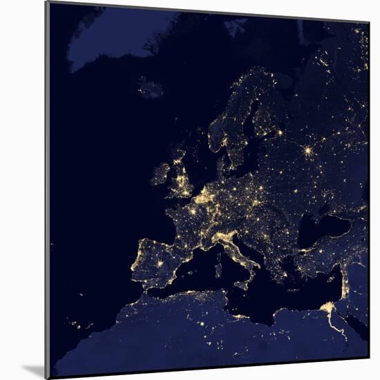 Satellite View of City Lights in Several European and Nordic Cities-null-Mounted Photographic Print