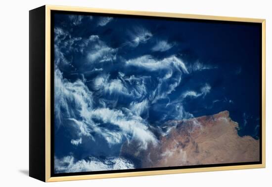 Satellite view of coastal area along Mediterranean Sea, Libya-null-Framed Premier Image Canvas