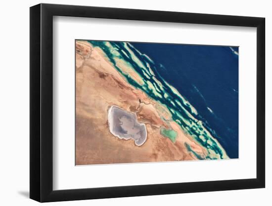 Satellite view of coastal area at Red Sea, Yanbu AL Bahr, Al Madinah Province, Saudi Arabia-null-Framed Photographic Print