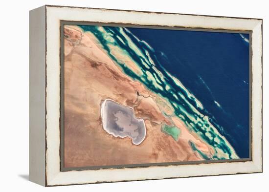 Satellite view of coastal area at Red Sea, Yanbu AL Bahr, Al Madinah Province, Saudi Arabia-null-Framed Premier Image Canvas