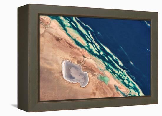 Satellite view of coastal area at Red Sea, Yanbu AL Bahr, Al Madinah Province, Saudi Arabia-null-Framed Premier Image Canvas