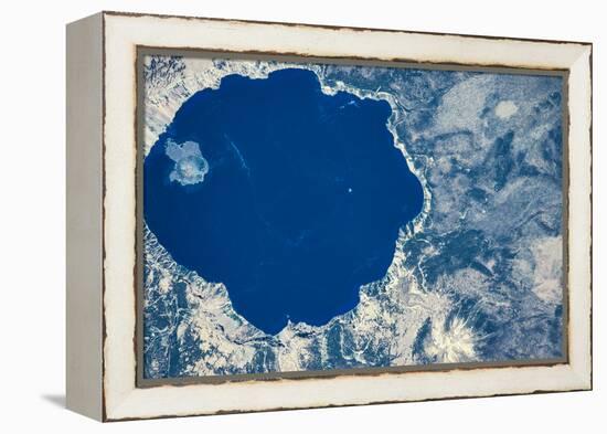 Satellite view of Crater Lake, Oregon, USA-null-Framed Premier Image Canvas