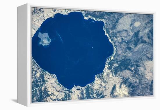 Satellite view of Crater Lake, Oregon, USA-null-Framed Premier Image Canvas